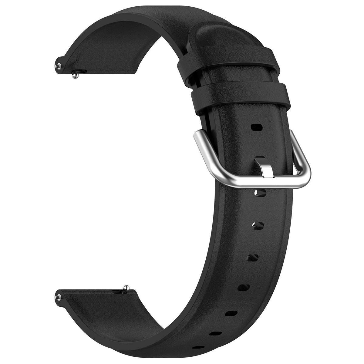 20mm Round Tail Genuine Leather Watch Band(Black)