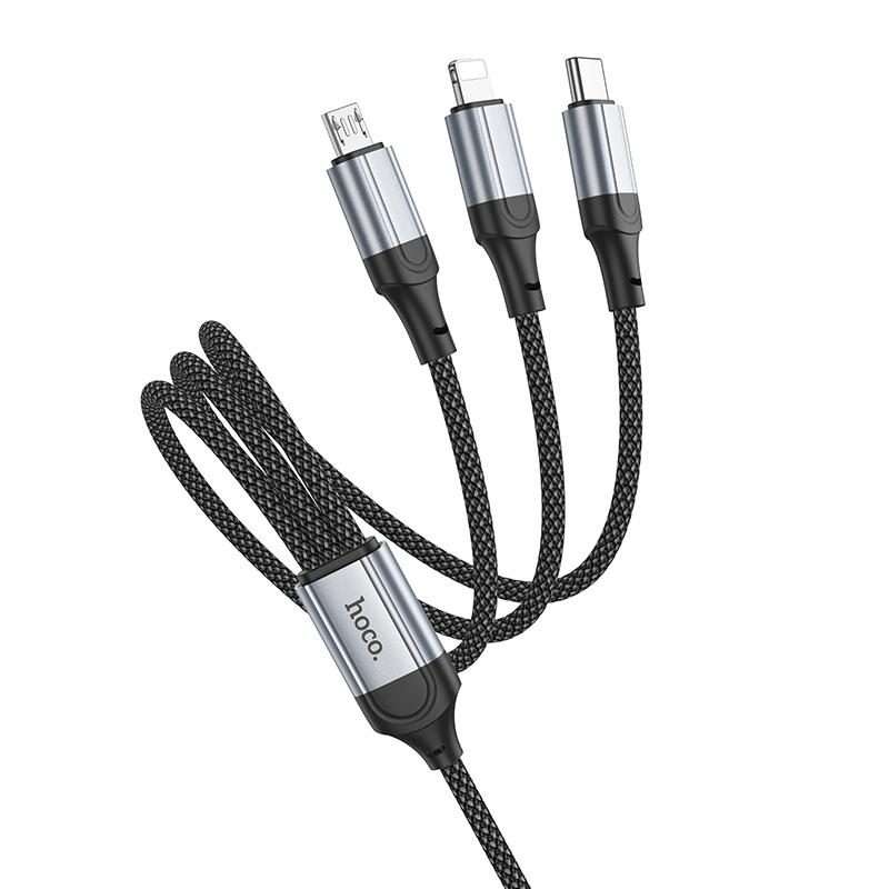 hoco X102 Fresh 3 in 1 Charging Data Cable, Length: 1m(Black)