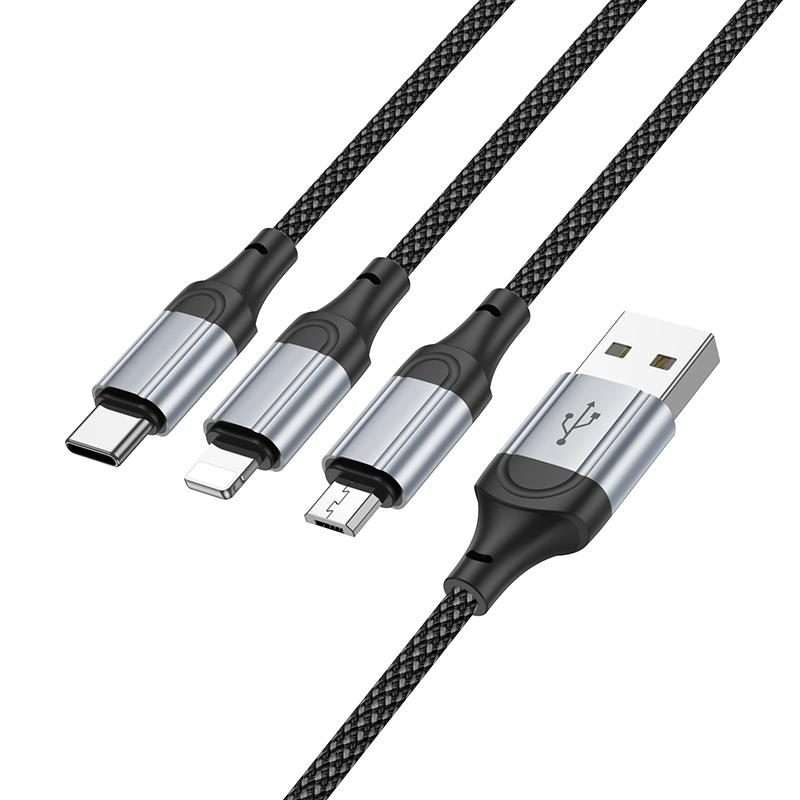 hoco X102 Fresh 3 in 1 Charging Data Cable, Length: 1m(Black)