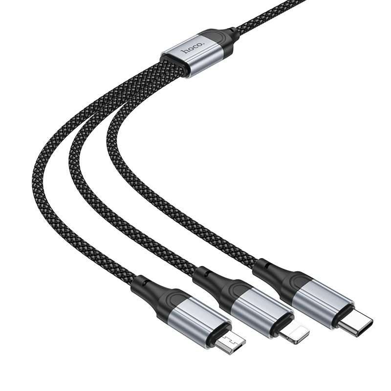 hoco X102 Fresh 3 in 1 Charging Data Cable, Length: 1m(Black)