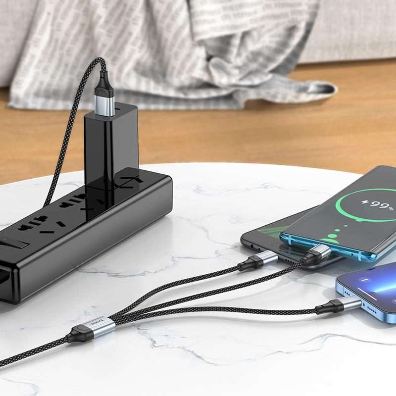 hoco X102 Fresh 3 in 1 Charging Data Cable, Length: 1m(Black)