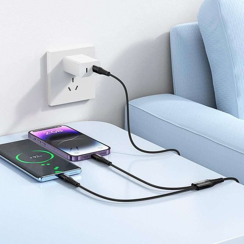 hoco X123 Victory Type-C to Type-C and 8 Pin 2 in 1 Charging Cable, Length: 1m(Black)