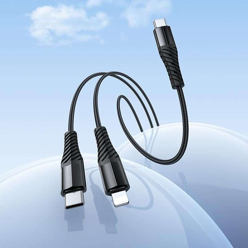 hoco X123 Victory Type-C to Type-C and 8 Pin 2 in 1 Charging Cable, Length: 1m(Black)