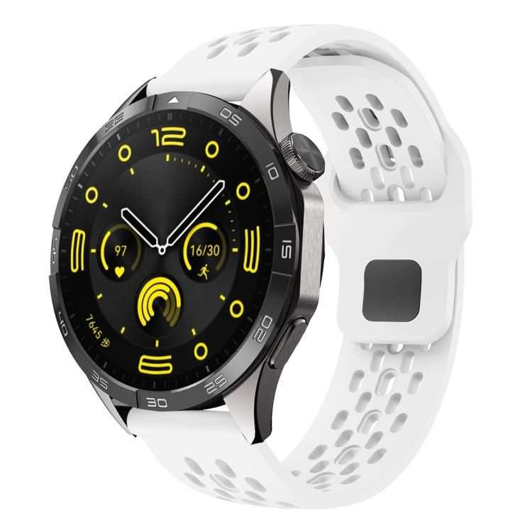 20mm xDfind Flat Head Breathable Hole Black Buckle Silicone Watch Band(White)