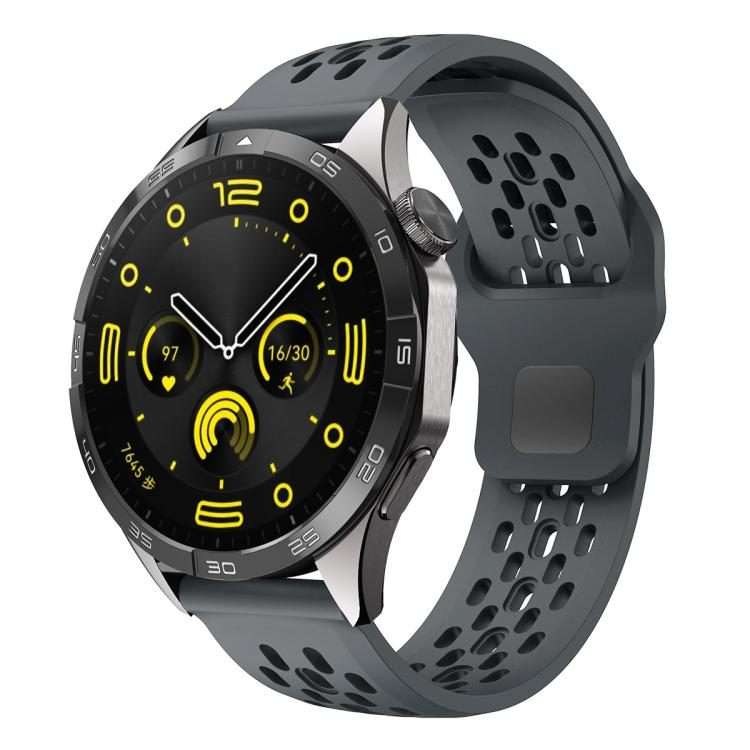 22mm xDfind Flat Head Breathable Hole Black Buckle Silicone Watch Band(Space Grey)