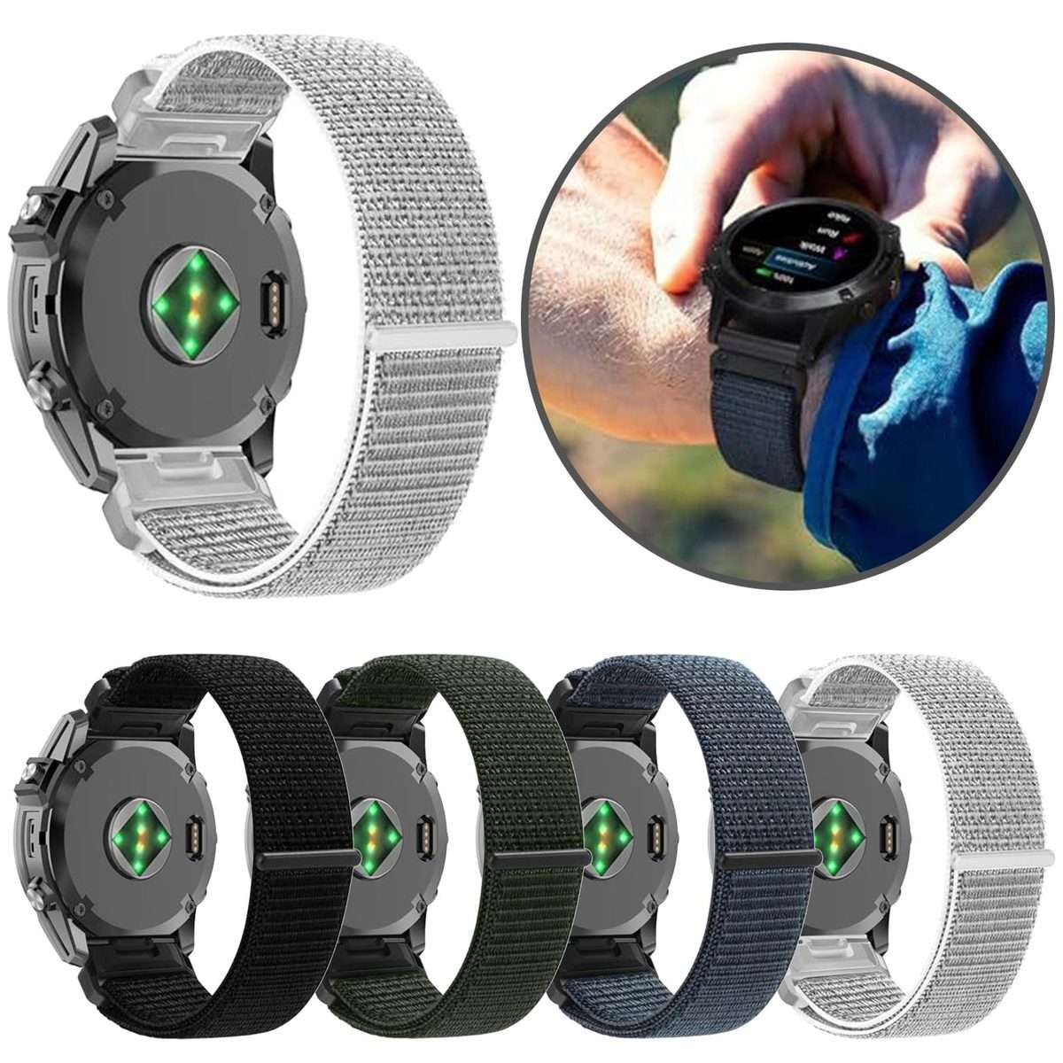 For Garmin 22mm Nylon Hook and Loop Fastener Quick Release Watch Band(Dark Grey)