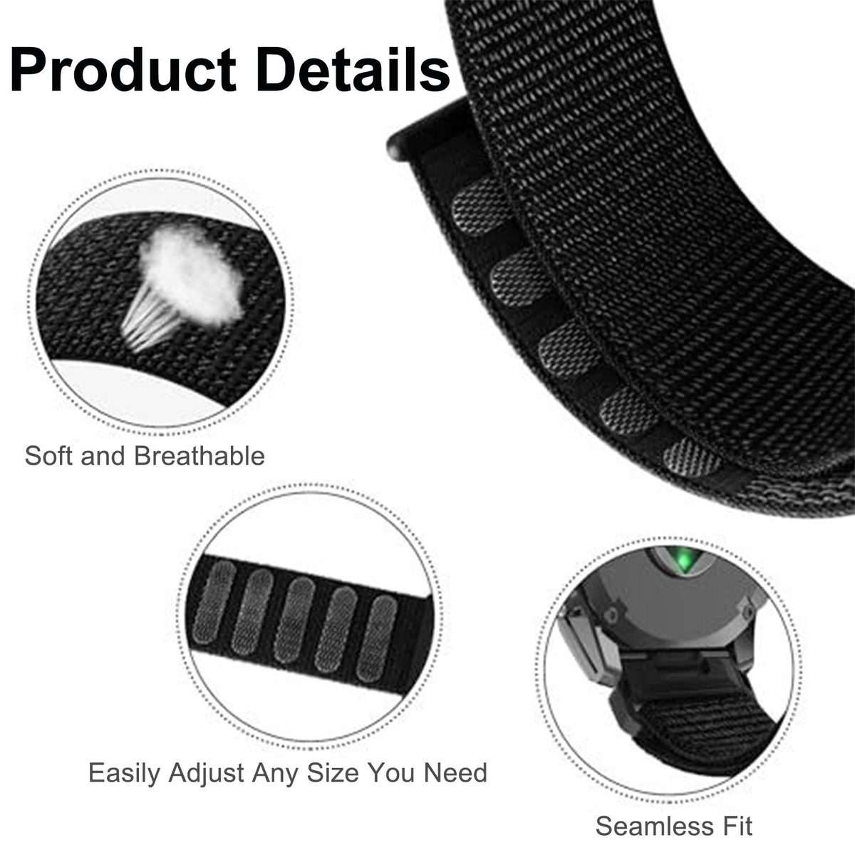 For Garmin 22mm Nylon Hook and Loop Fastener Quick Release Watch Band(Dark Grey)