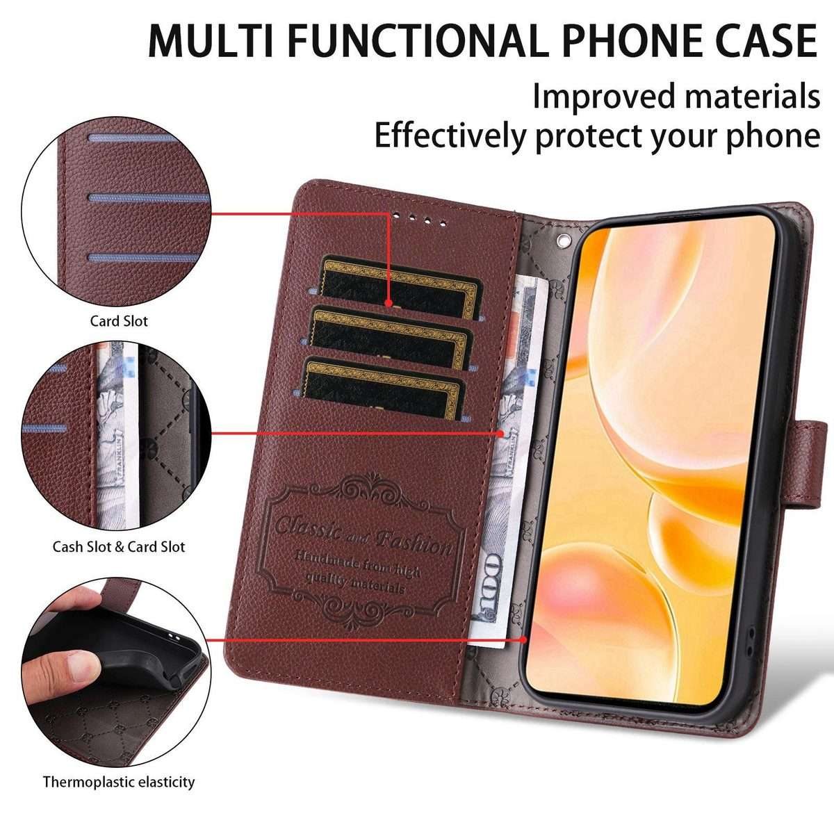 For Redmi K80 Pro / Poco F7 Ultra Litchi Texture RFID Blocking 3-Card Wallet Leather P ... (Brown)