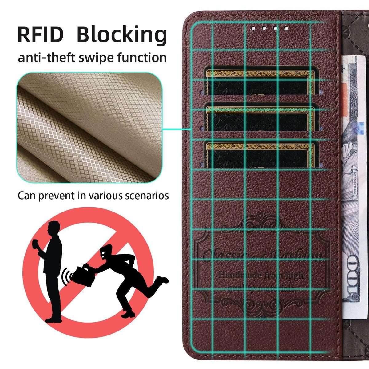 For Redmi K80 Pro / Poco F7 Ultra Litchi Texture RFID Blocking 3-Card Wallet Leather P ... (Brown)
