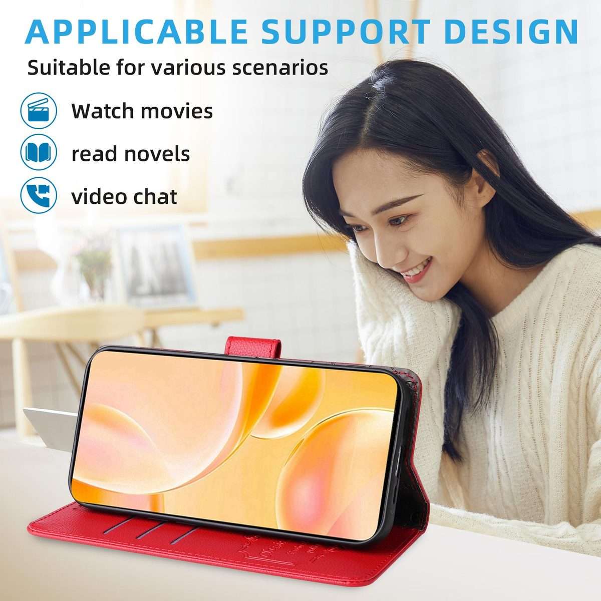 For Redmi K80 Pro / Poco F7 Ultra Litchi Texture RFID Blocking 3-Card Wallet Leather Pho ... (Red)