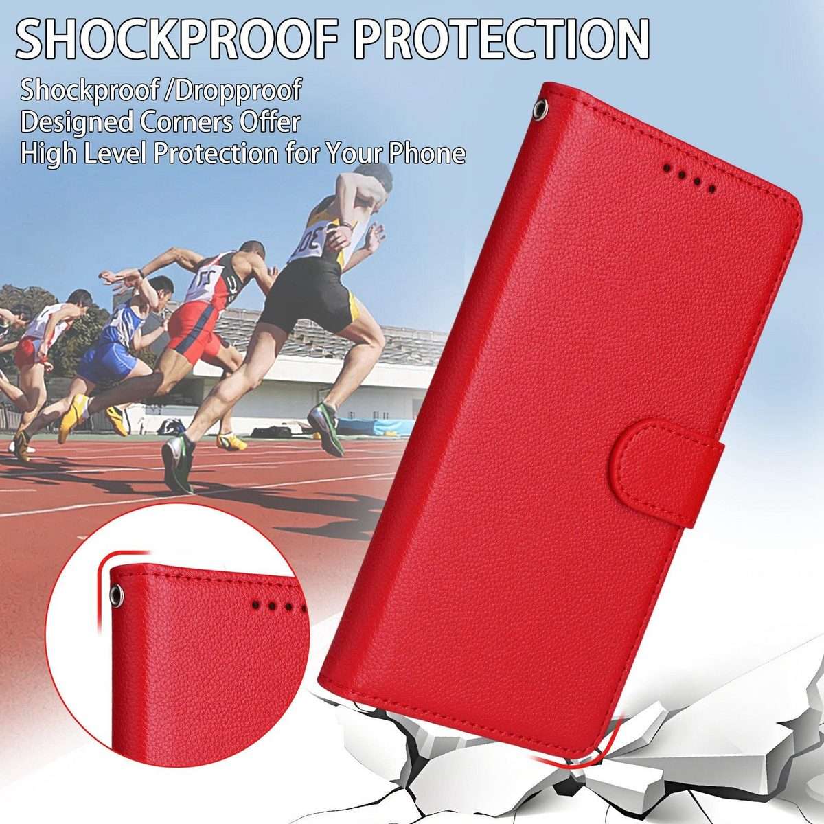 For Redmi K80 Pro / Poco F7 Ultra Litchi Texture RFID Blocking 3-Card Wallet Leather Pho ... (Red)