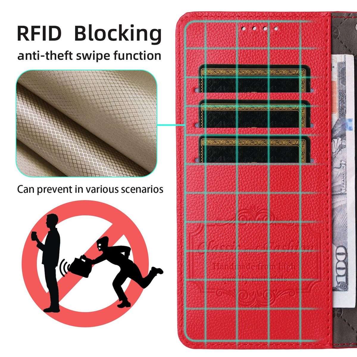 For Redmi K80 Pro / Poco F7 Ultra Litchi Texture RFID Blocking 3-Card Wallet Leather Pho ... (Red)