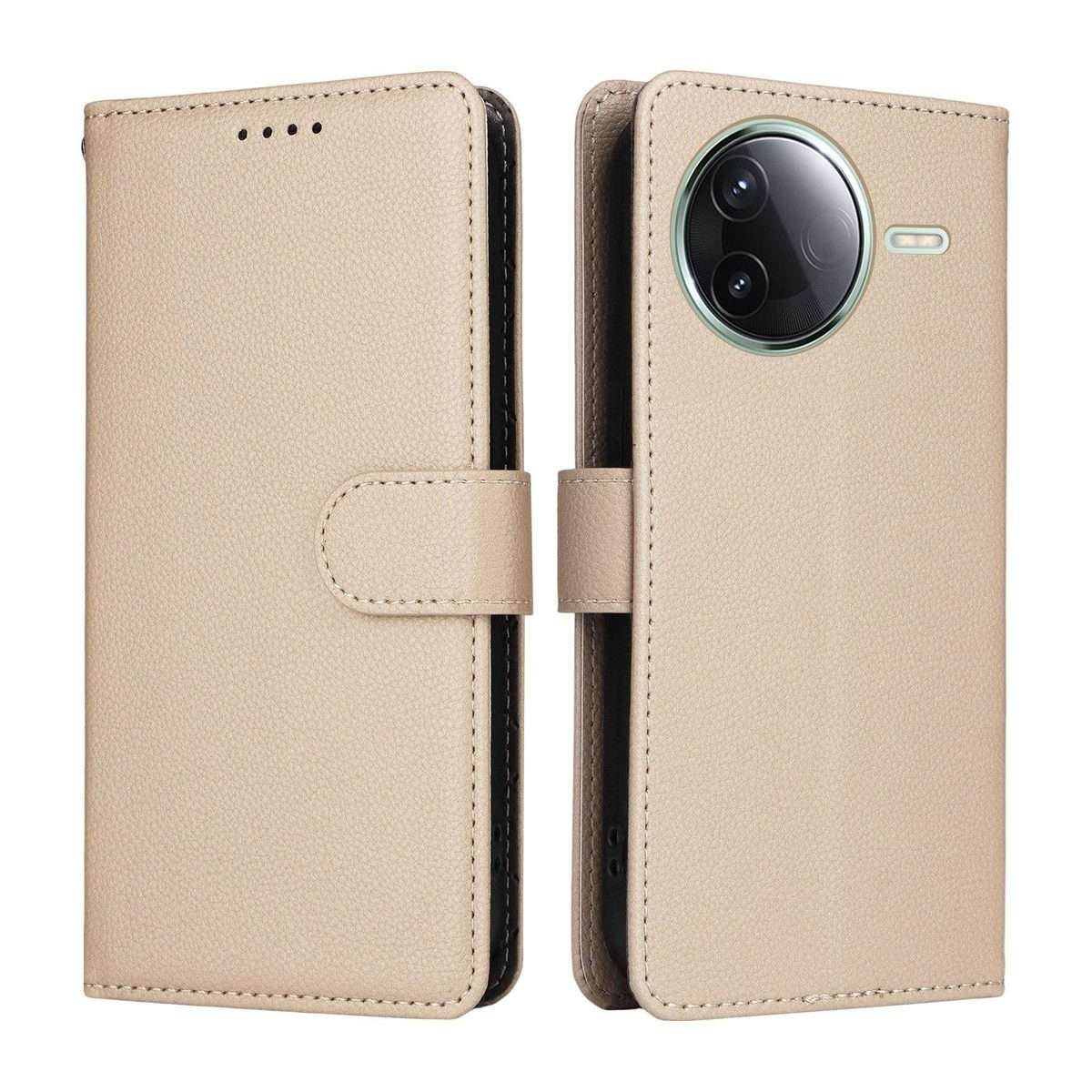 For Redmi K80 / Poco F7 Pro Litchi Texture RFID Blocking 3-Card Wallet Leather Phone Case(Beige)
