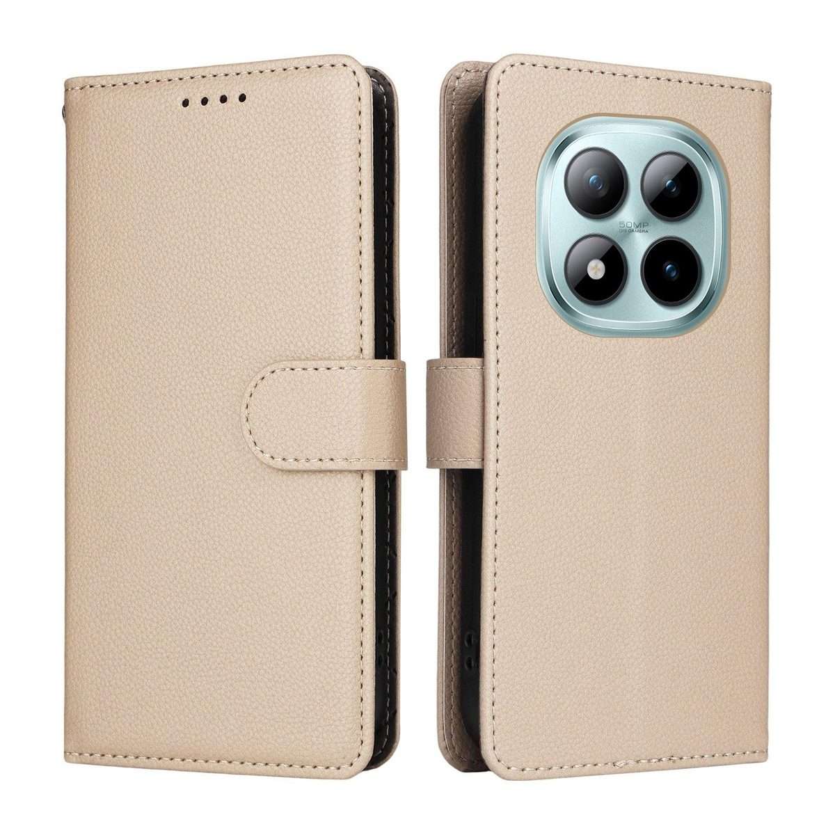 For Redmi Note 15 Pro+ 5G Global 163.3mm Litchi Texture RFID Blocking 3-Card Wallet Le ... (Beige)