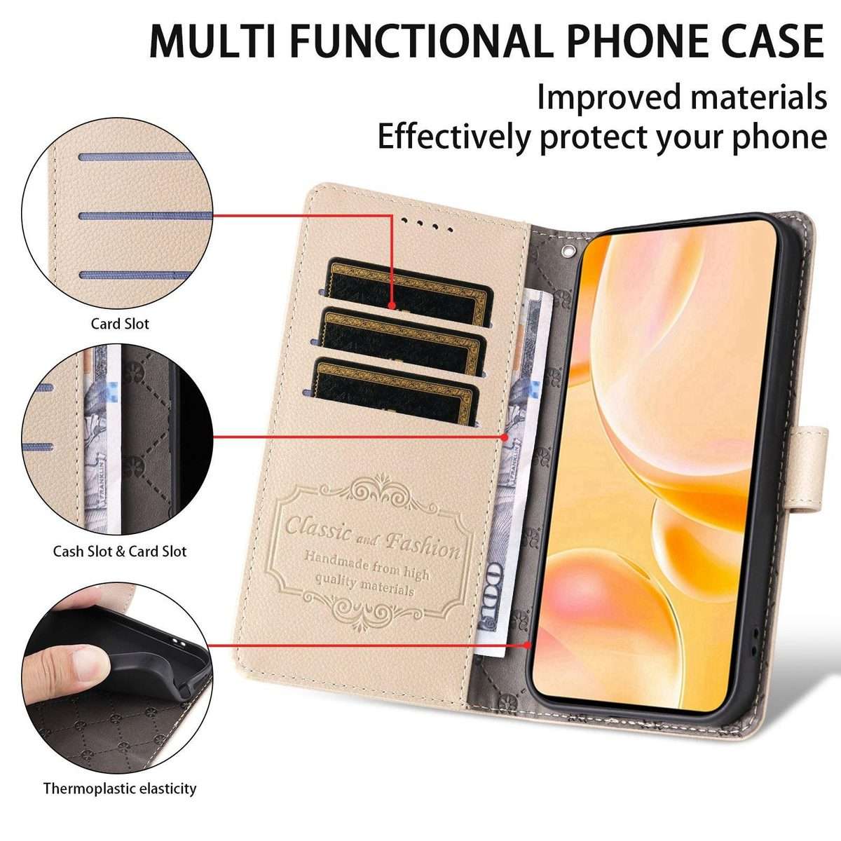 For Redmi Note 15 Pro+ 5G Global 163.3mm Litchi Texture RFID Blocking 3-Card Wallet Le ... (Beige)