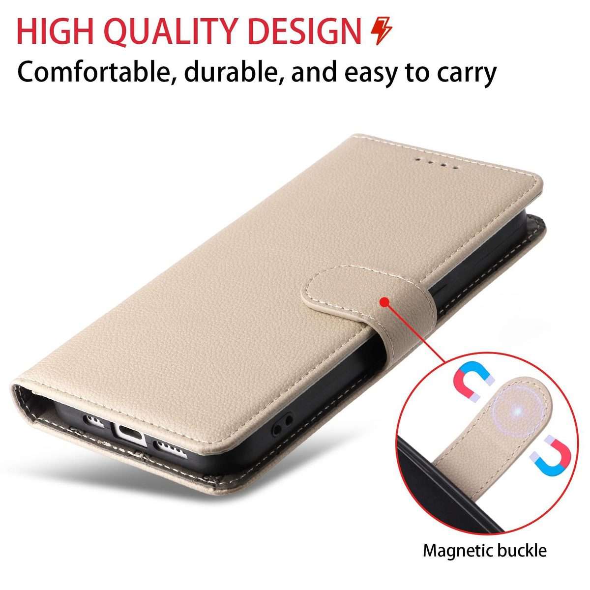 For Redmi Note 15 Pro+ 5G Global 163.3mm Litchi Texture RFID Blocking 3-Card Wallet Le ... (Beige)
