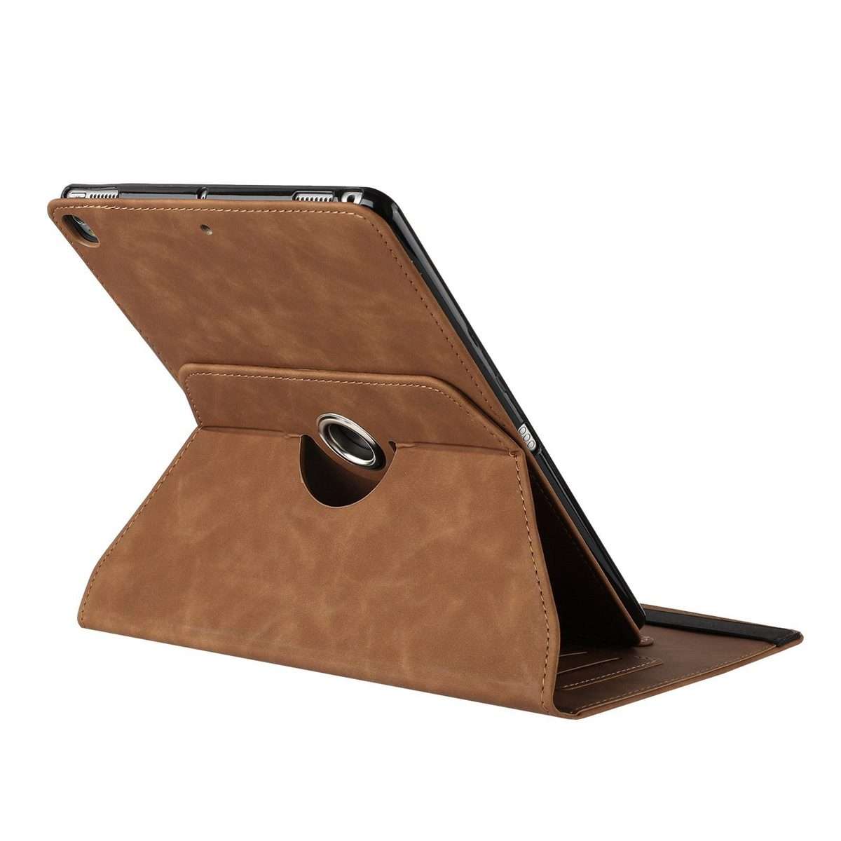 For iPad 10.2 2020 / 2019 / 10.5 2019 Solid Color Rotation Holder Leather Smart Tablet Case(Brown)