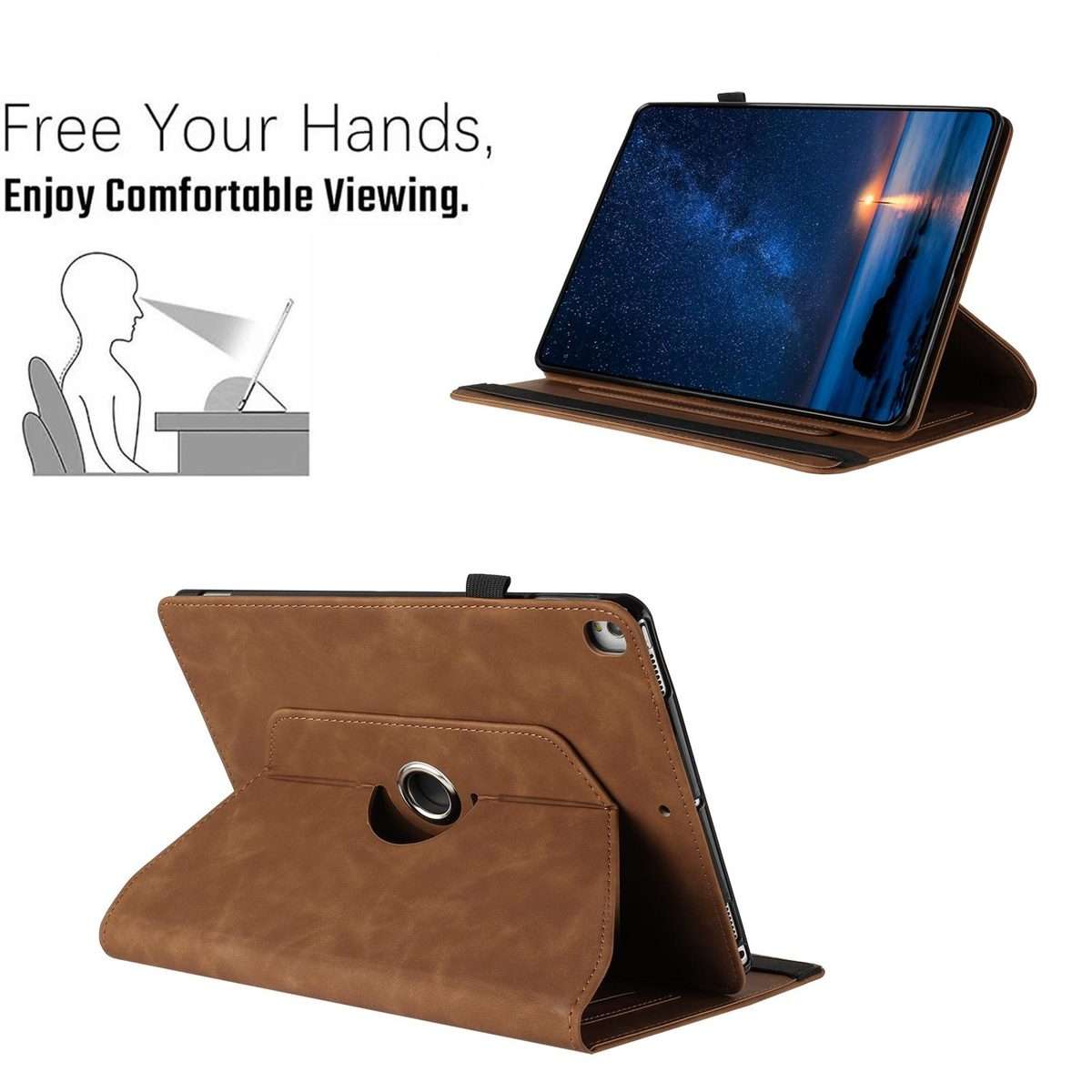For iPad 10.2 2020 / 2019 / 10.5 2019 Solid Color Rotation Holder Leather Smart Tablet Case(Brown)