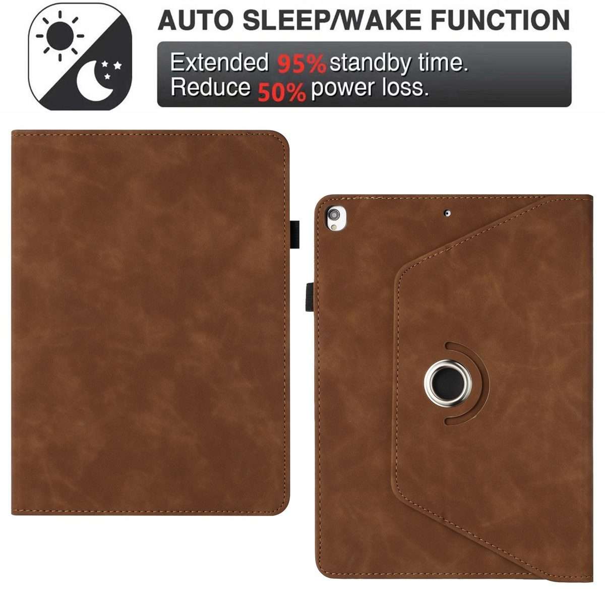 For iPad 10.2 2020 / 2019 / 10.5 2019 Solid Color Rotation Holder Leather Smart Tablet Case(Brown)