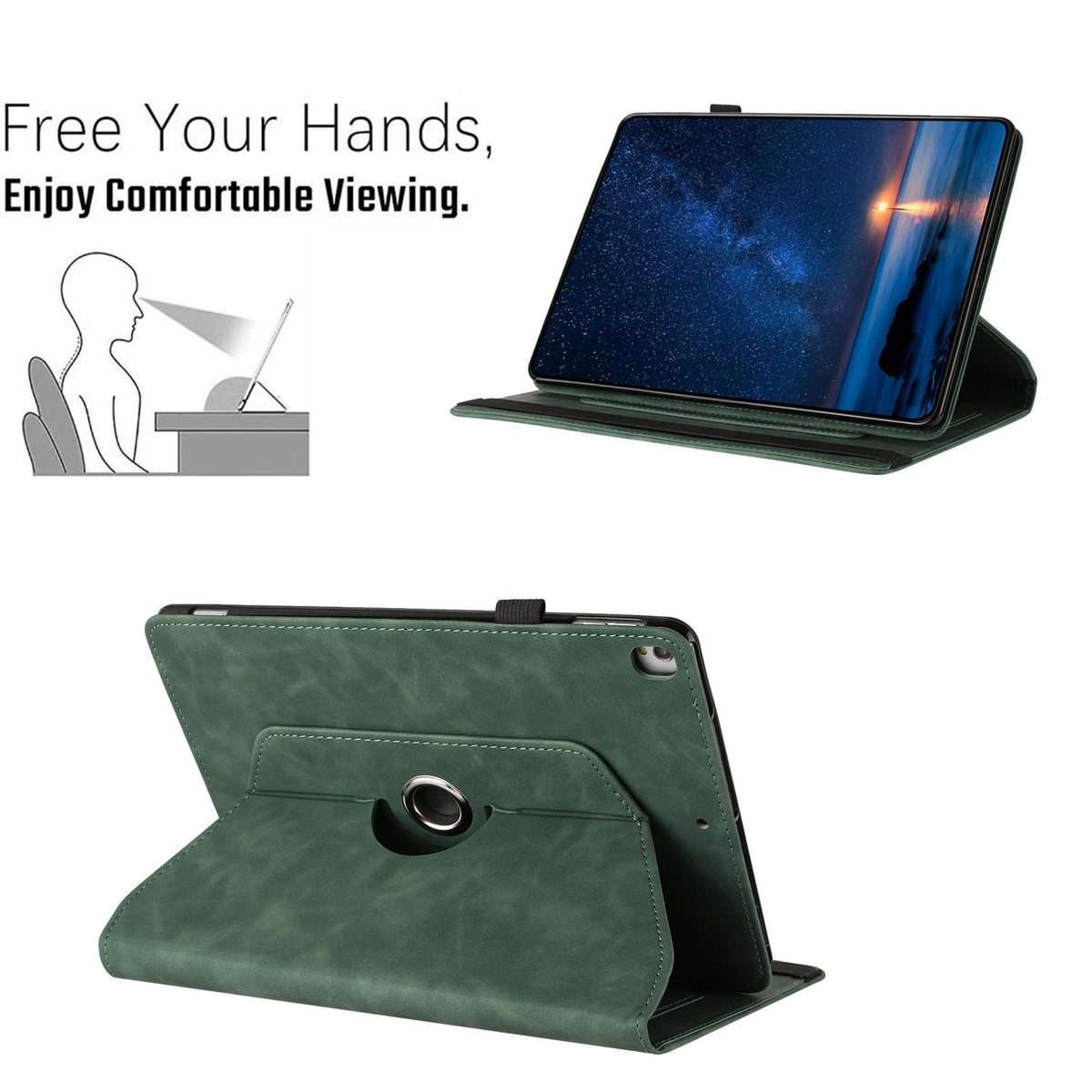 For iPad 10.2 2020 / 2019 / 10.5 2019 Solid Color Rotation Holder Leather Smart Tablet Case(Green)