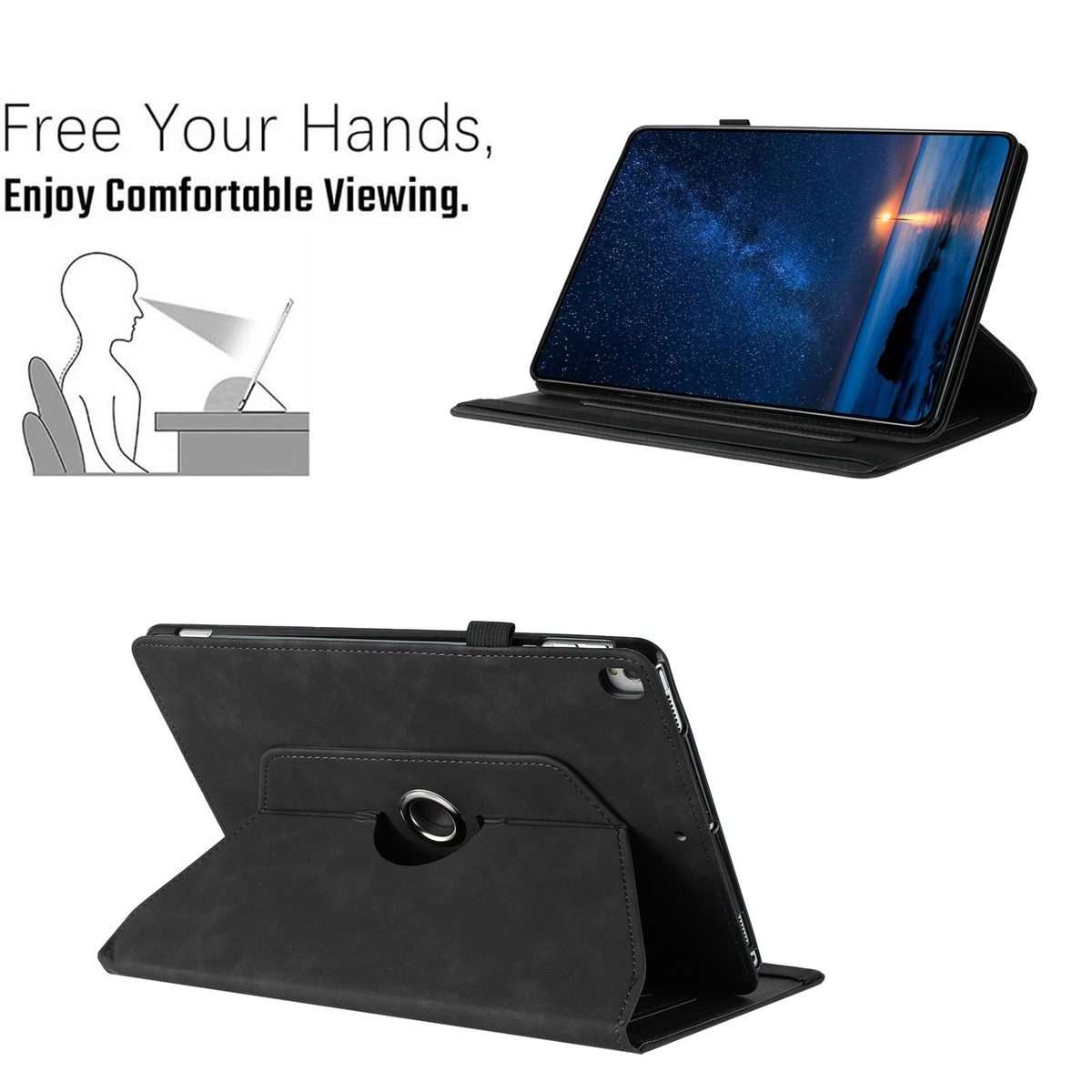 For iPad 10.2 2020 / 2019 / 10.5 2019 Solid Color Rotation Holder Leather Smart Tablet Case(Black)