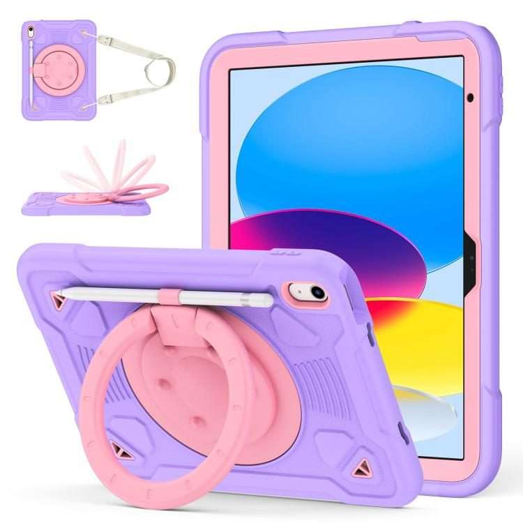 For iPad 2025 / 2022 Space Planet Ring Holder Silicone Hydric PC Tablet Case wit ... (Pink Purple)