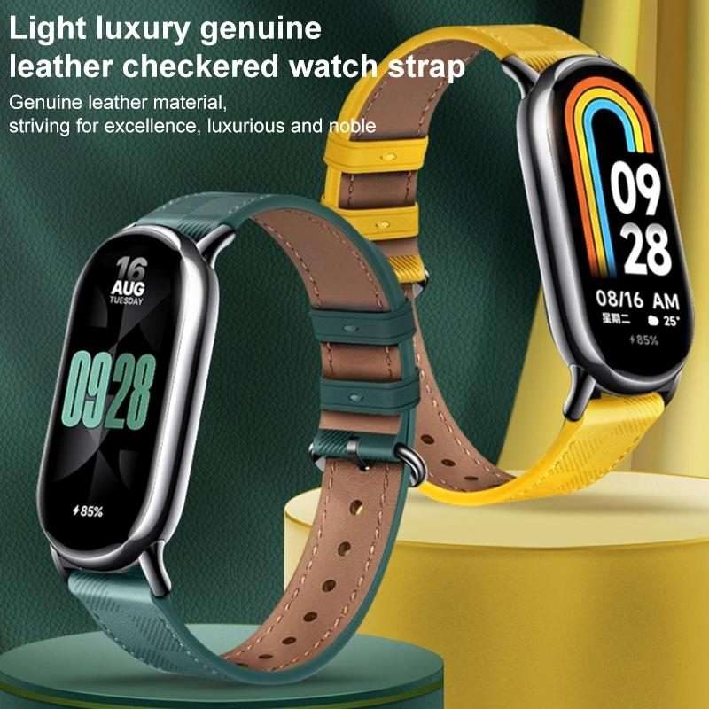 For Xiaomi Smart Band 10 / 9 / 8 xDfind Plaid Texture Leather Watch Band(Yellow)