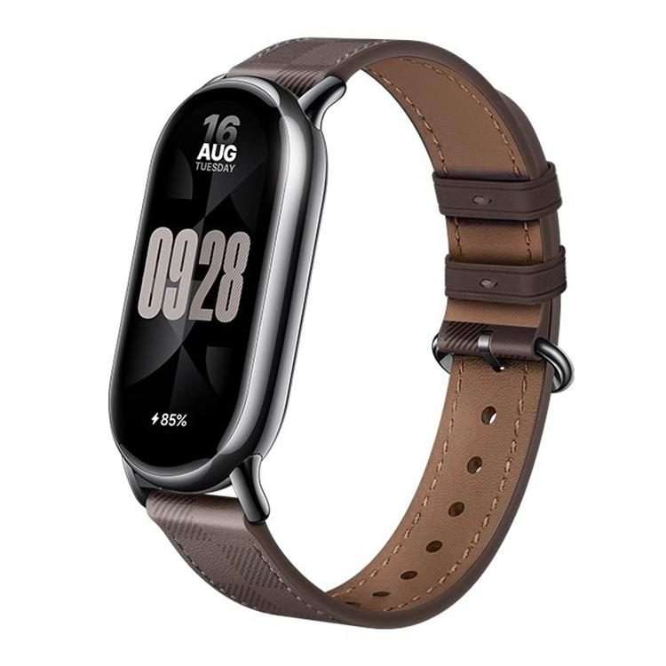 For Xiaomi Smart Band 10 / 9 / 8 xDfind Plaid Texture Leather Watch Band(Dark Brown)