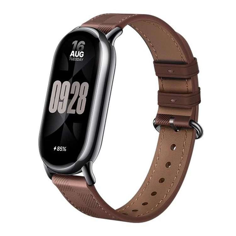 For Xiaomi Smart Band 10 / 9 / 8 xDfind Plaid Texture Leather Watch Band(Light Brown)