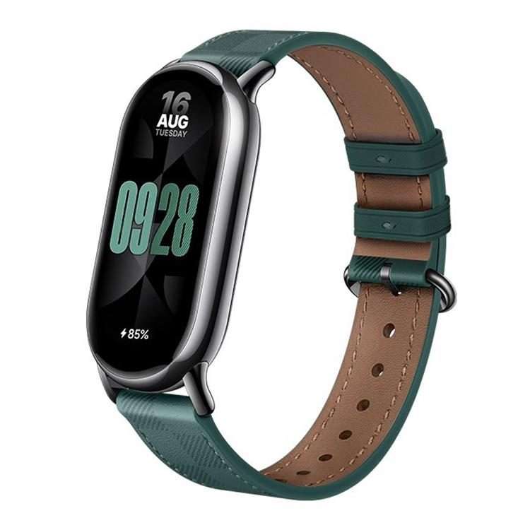 For Xiaomi Smart Band 10 / 9 / 8 xDfind Plaid Texture Leather Watch Band(Olive Green)