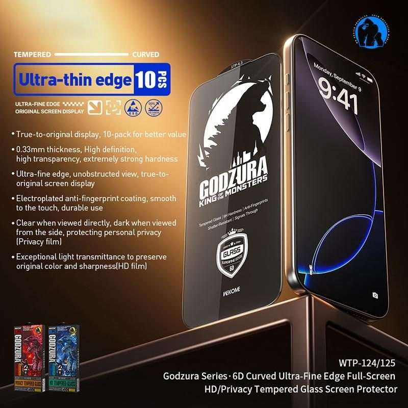 For iPhone 15 Pro Max WK WTP-125 10pcs 6D Curved Ultra-Fine Edge Privacy Full-Sc ... (Transparent)