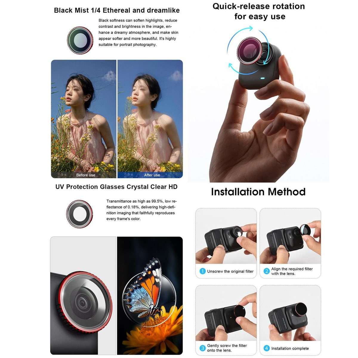 For Insta360 GO Ultra STARTRC Camera Lens Filter, Filter:4 in 1 ND32/64 UV CPL