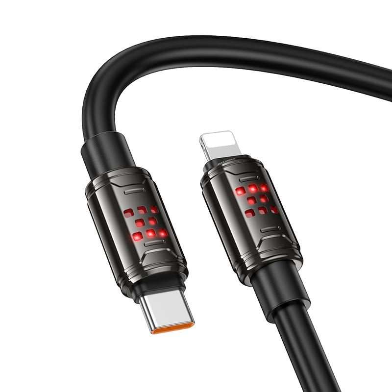 hoco U143 Joy LED PD27W Type-C to 8 Pin Fast Charging Data Cable, Length: 1.2m(Black)