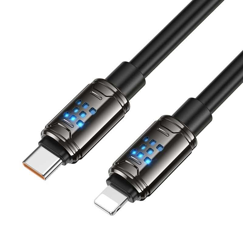 hoco U143 Joy LED PD27W Type-C to 8 Pin Fast Charging Data Cable, Length: 1.2m(Black)