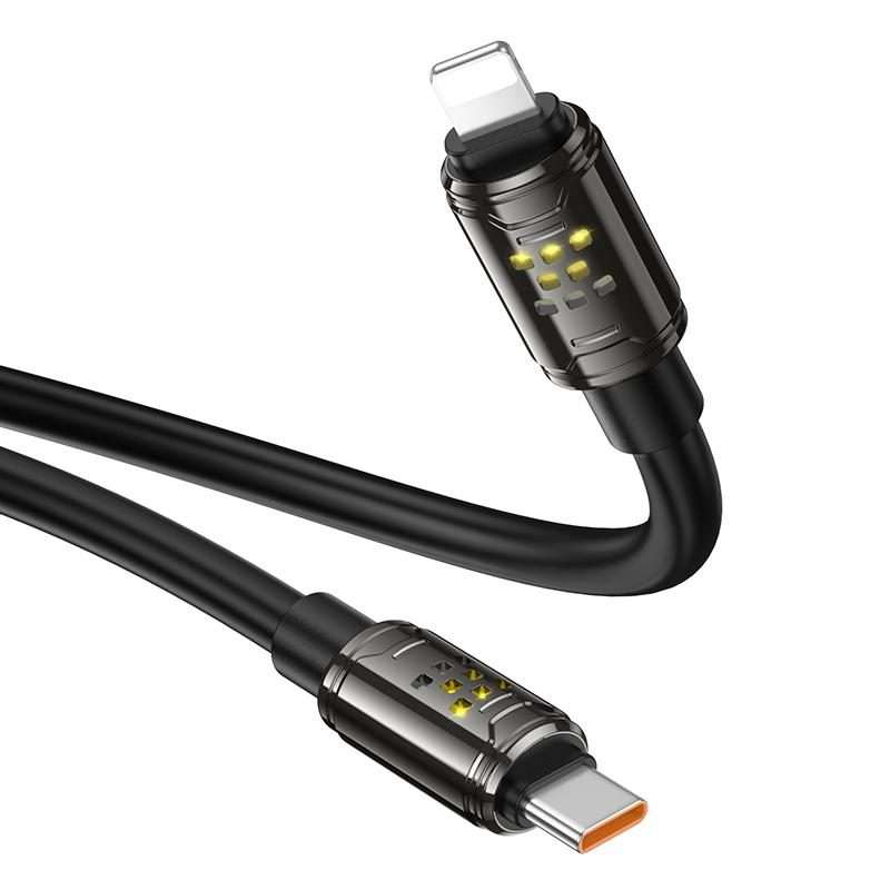 hoco U143 Joy LED PD27W Type-C to 8 Pin Fast Charging Data Cable, Length: 1.2m(Black)