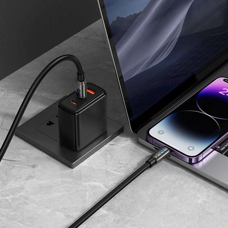 hoco U143 Joy LED PD27W Type-C to 8 Pin Fast Charging Data Cable, Length: 1.2m(Black)