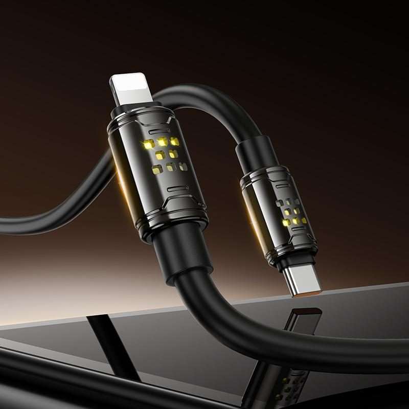 hoco U143 Joy LED PD27W Type-C to 8 Pin Fast Charging Data Cable, Length: 1.2m(Black)