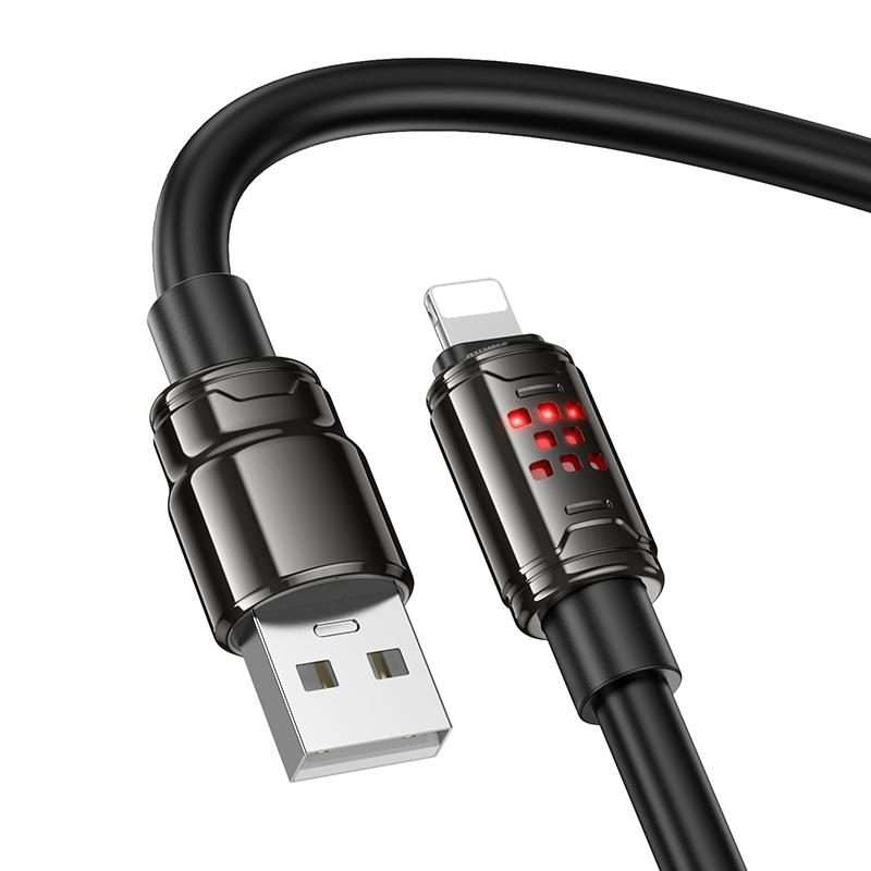 hoco U143 Joy LED 2.4A USB to 8 Pin Charging Data Cable, Length: 1.2m(Black)