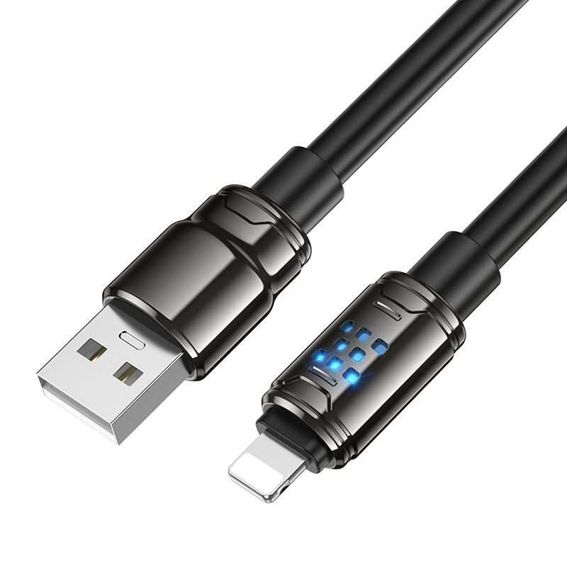 hoco U143 Joy LED 2.4A USB to 8 Pin Charging Data Cable, Length: 1.2m(Black)