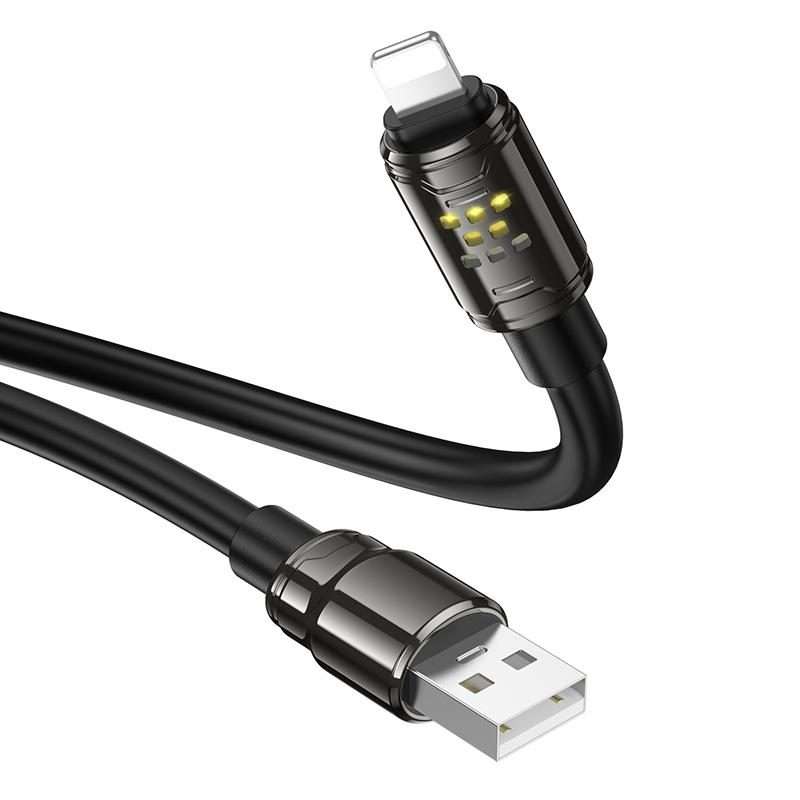hoco U143 Joy LED 2.4A USB to 8 Pin Charging Data Cable, Length: 1.2m(Black)