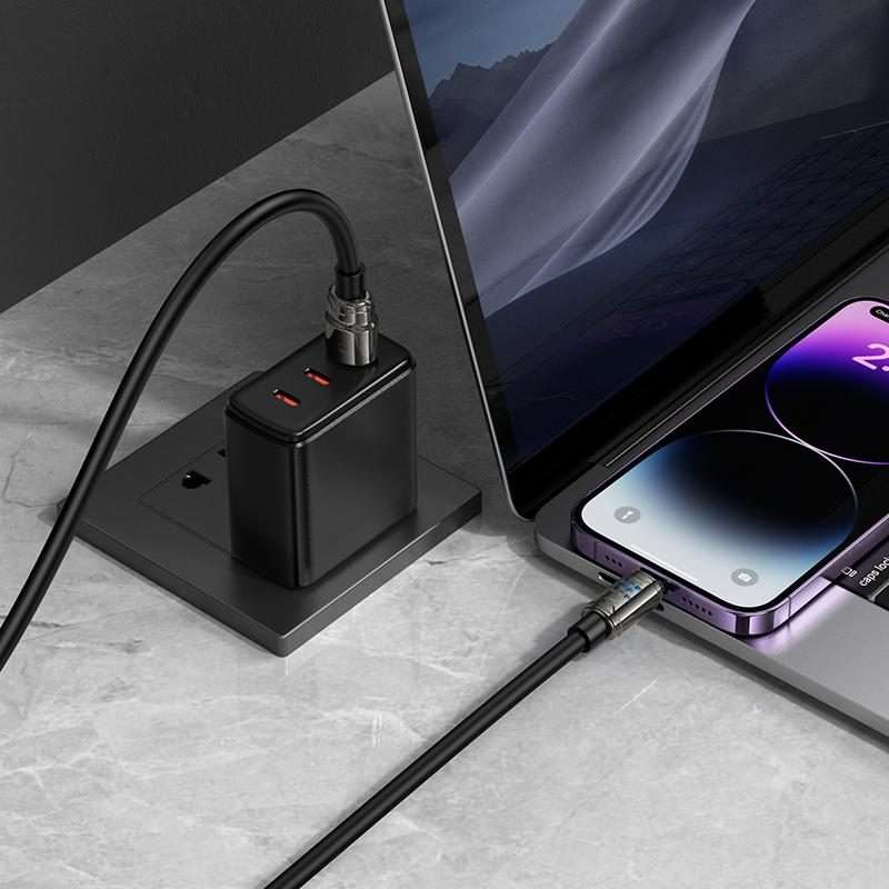 hoco U143 Joy LED 2.4A USB to 8 Pin Charging Data Cable, Length: 1.2m(Black)