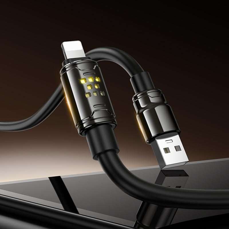 hoco U143 Joy LED 2.4A USB to 8 Pin Charging Data Cable, Length: 1.2m(Black)