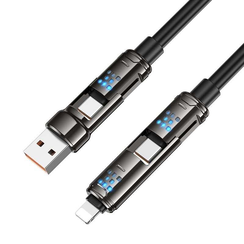 hoco U143 Joy LED 240W 4 in 1 Fast Charging Data Cable, Length: 1.2m(Black)