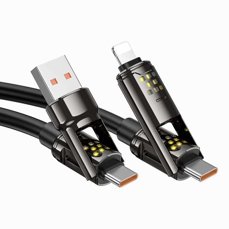 hoco U143 Joy LED 240W 4 in 1 Fast Charging Data Cable, Length: 1.2m(Black)