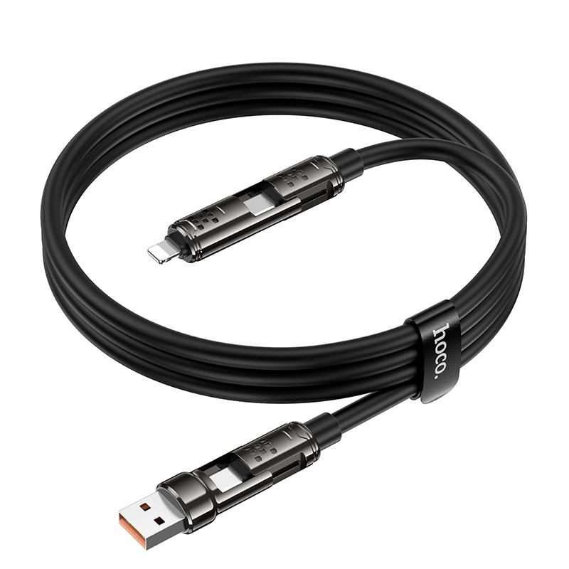 hoco U143 Joy LED 240W 4 in 1 Fast Charging Data Cable, Length: 1.2m(Black)