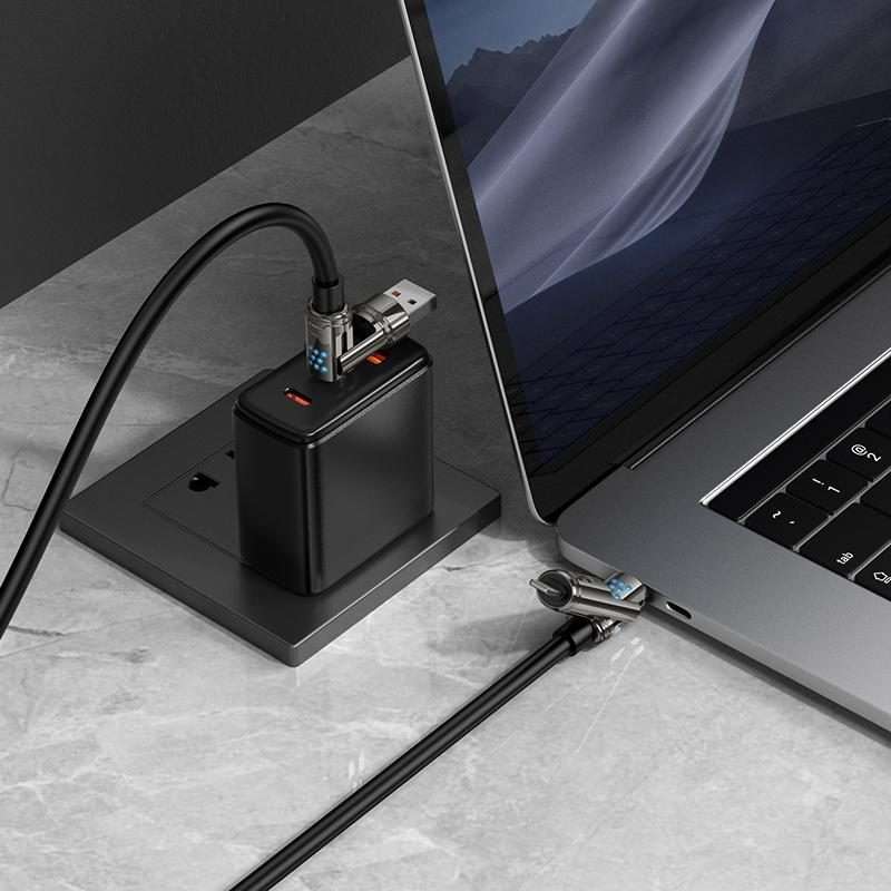 hoco U143 Joy LED 240W 4 in 1 Fast Charging Data Cable, Length: 1.2m(Black)