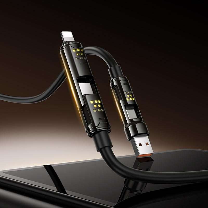 hoco U143 Joy LED 240W 4 in 1 Fast Charging Data Cable, Length: 1.2m(Black)