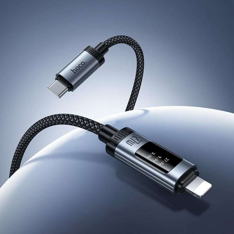 hoco U148 Lord PD27W Digital Display Type-C to 8 Pin Fast Charging Data Cable, Length: 1.2m(Black)