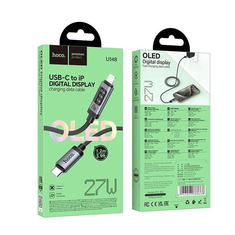 hoco U148 Lord PD27W Digital Display Type-C to 8 Pin Fast Charging Data Cable, Length: 1.2m(Black)