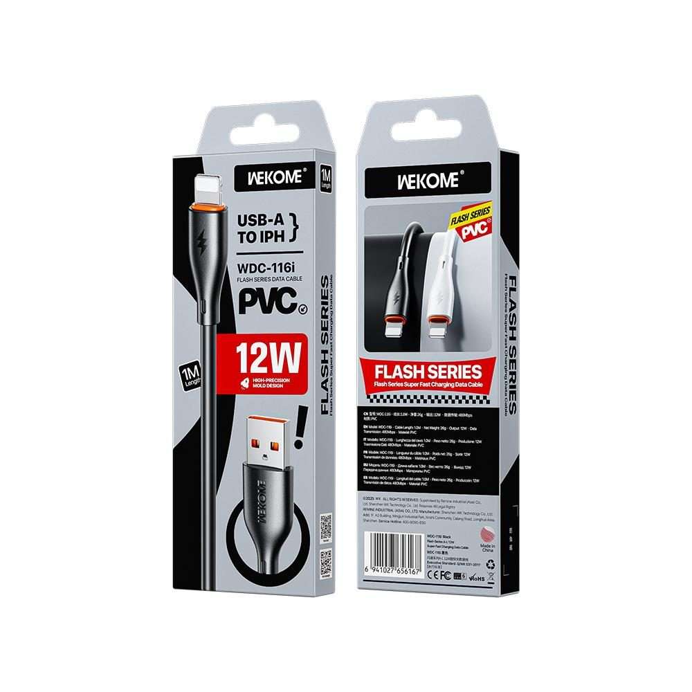 WK WDC-116i 12W USB to 8 Pin Fast Charging Data Cable, Length: 1m(Black)